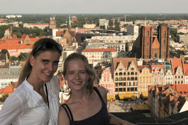 Kasia & Hanne on the tower of Basilica St. Elisabeth